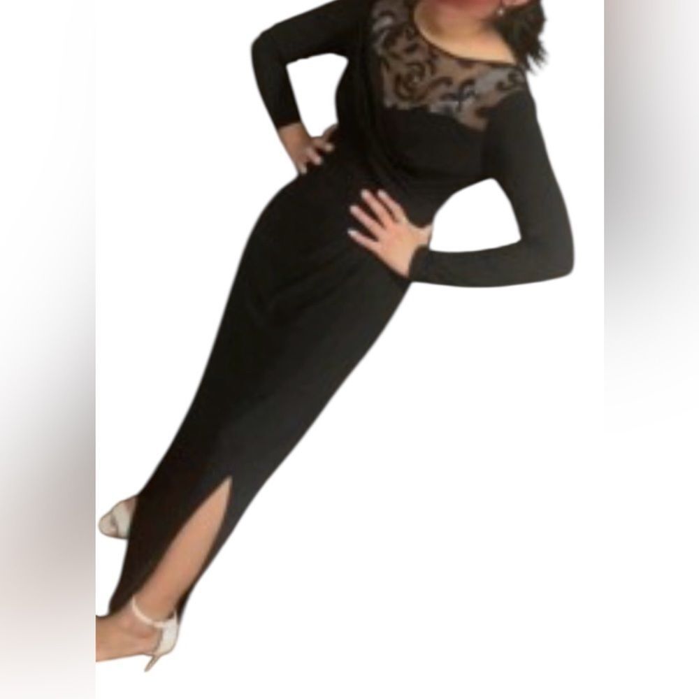 Chaps Sequins Elegant Party Black Long Sleeve Dress Size 4